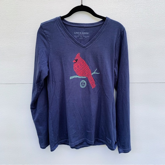 T-shirt Life Is Good Homme – Rouge, Manches Longues, Col Rond, Motif Chien/hiver, Taille L